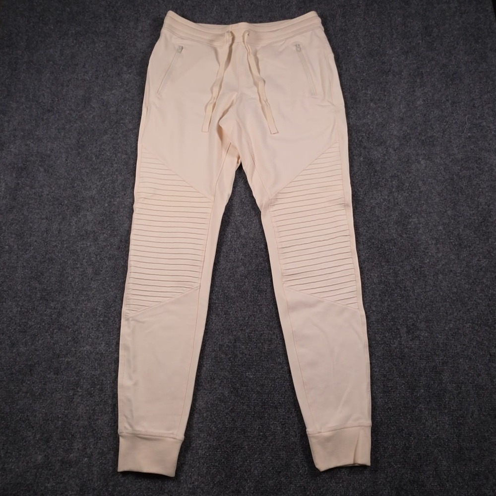 Alo Yoga Urban Moto Jogger Pants Womens Medium Cream Ribbed Zip Pocket